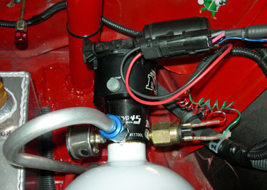 motor control head on the nitrous oxide tank and also showing blow-down tube