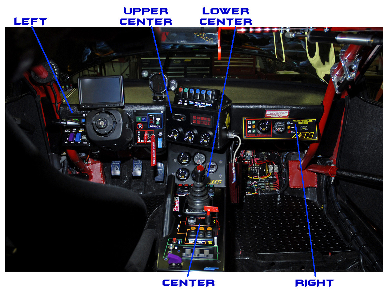 Entire main dash of racecar with hotspots to select more detail.
