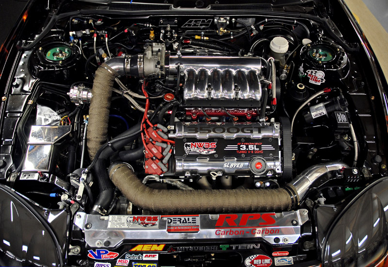 3000GT race engine as of June 2011 showing 3.5L bored and stroked V6 turbo 6G72.